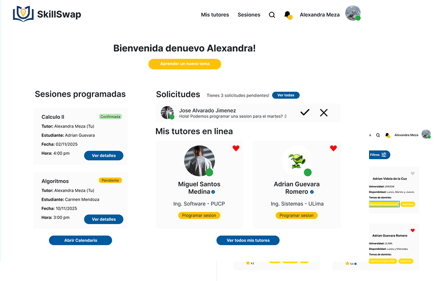 Imagen referencial de las pantallas en la plataforma